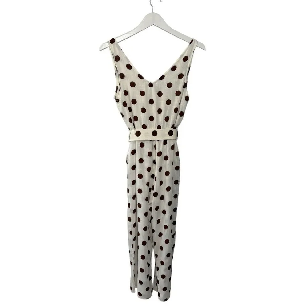 Monteau linen blend polka dot belted jumpsuit- L